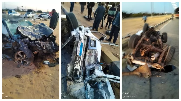 جثة و7 مصابين في حادث تصادم بطريق الإسماعيلية الصحراوي (صور)